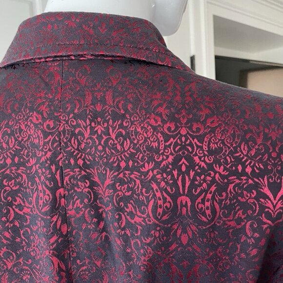 Vintage Y2K Red Black Baroque Jacquard Satin Blazer Jacket Whimsigoth Romantic L - Picture 6 of 13